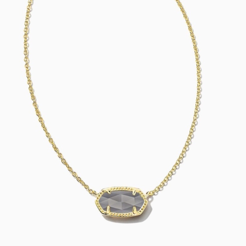 KENDRA SCOTT | Elisa Gold Pendant Necklace in Slate Cat’s Eye Gray Stone 15-17in